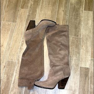 Vince Camuto Beige Taupe Suede Knee High Boots